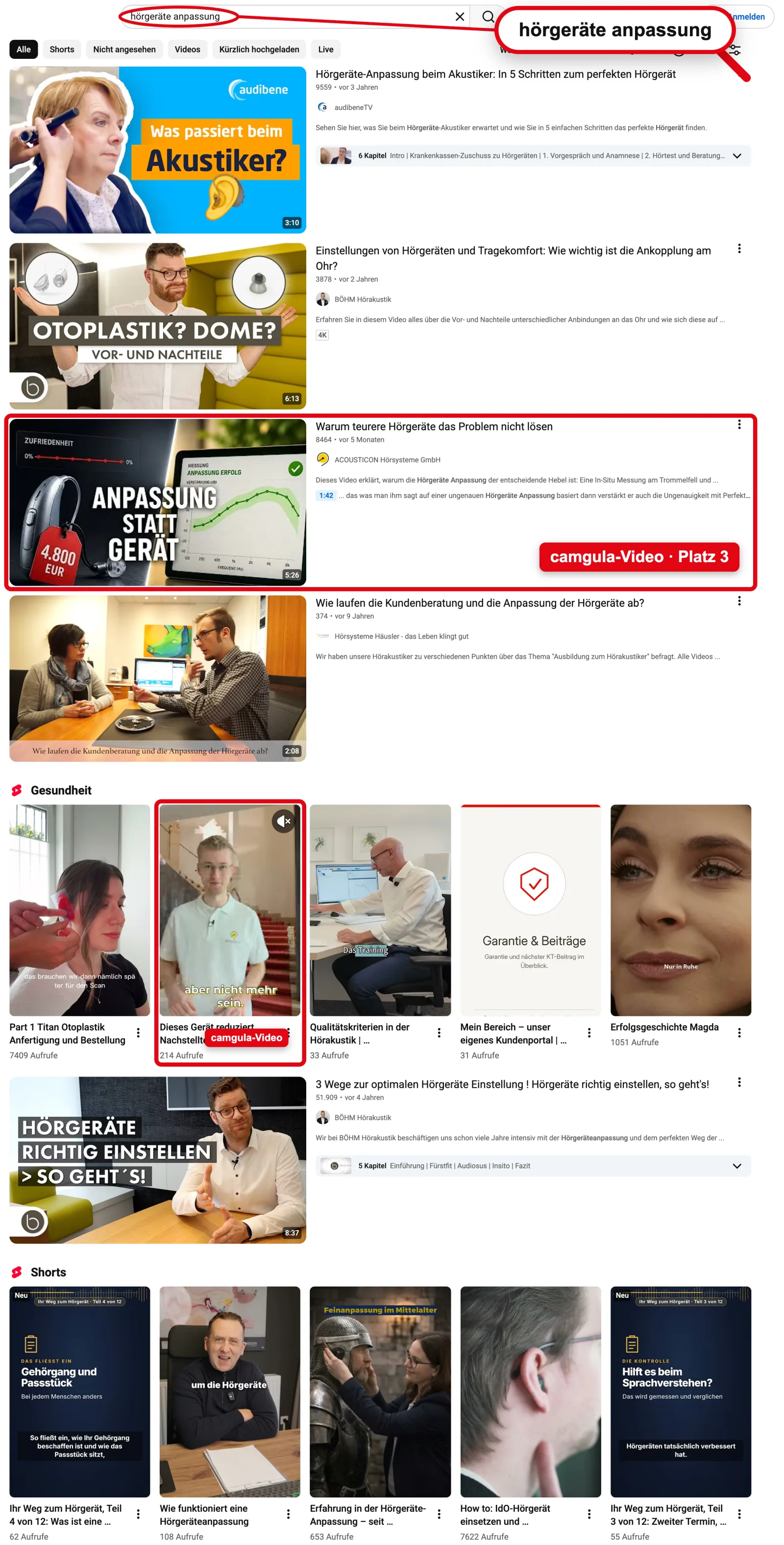 YouTube: Platz 1 für „hörgeräte anpassung“
