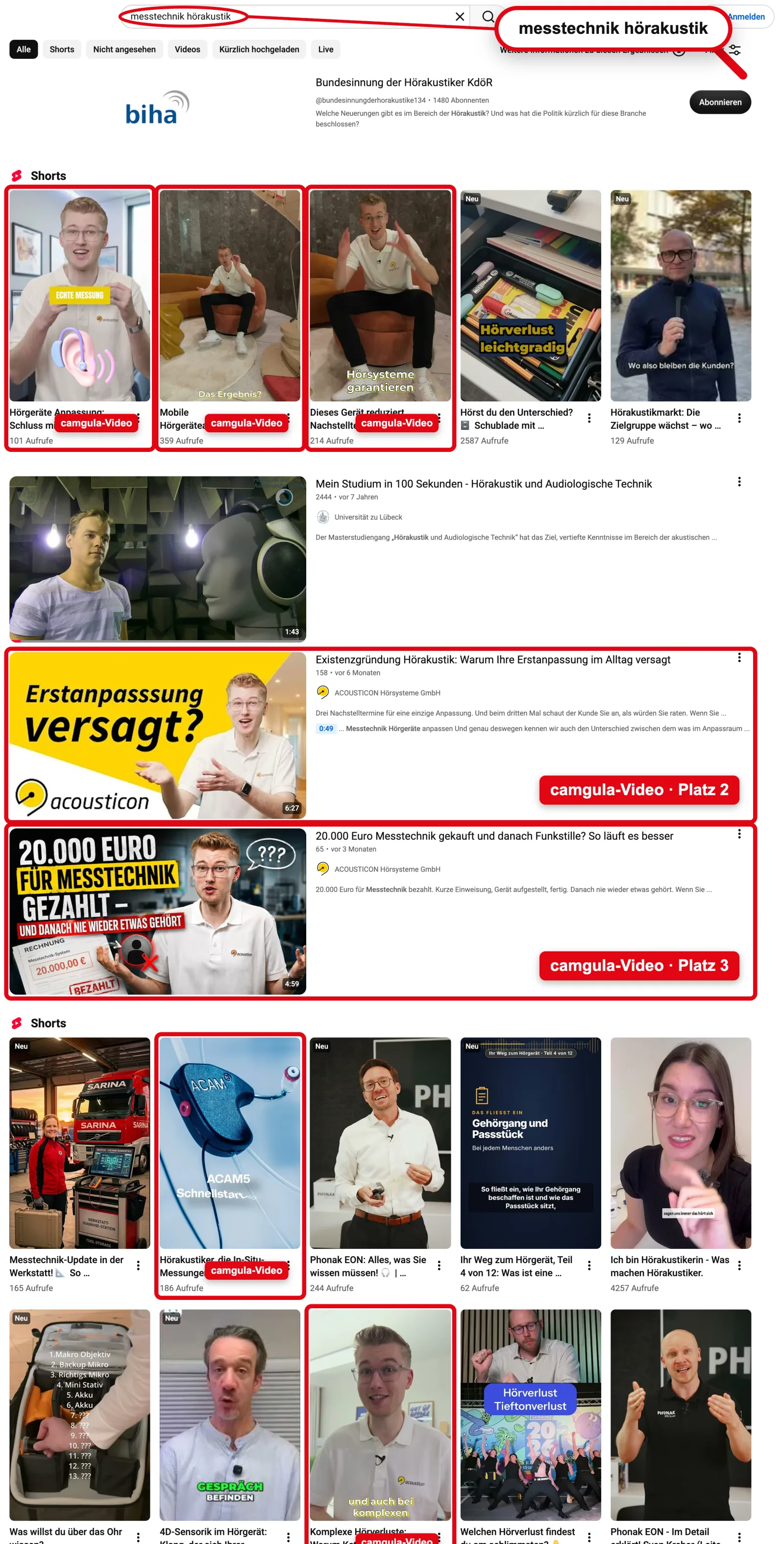YouTube: Platz 3 für „messtechnik hörakustik“
