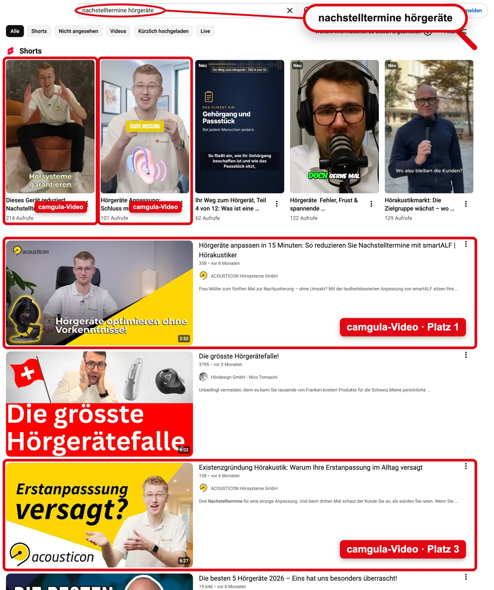 YouTube: Platz 1 für „nachstelltermine hörgeräte“