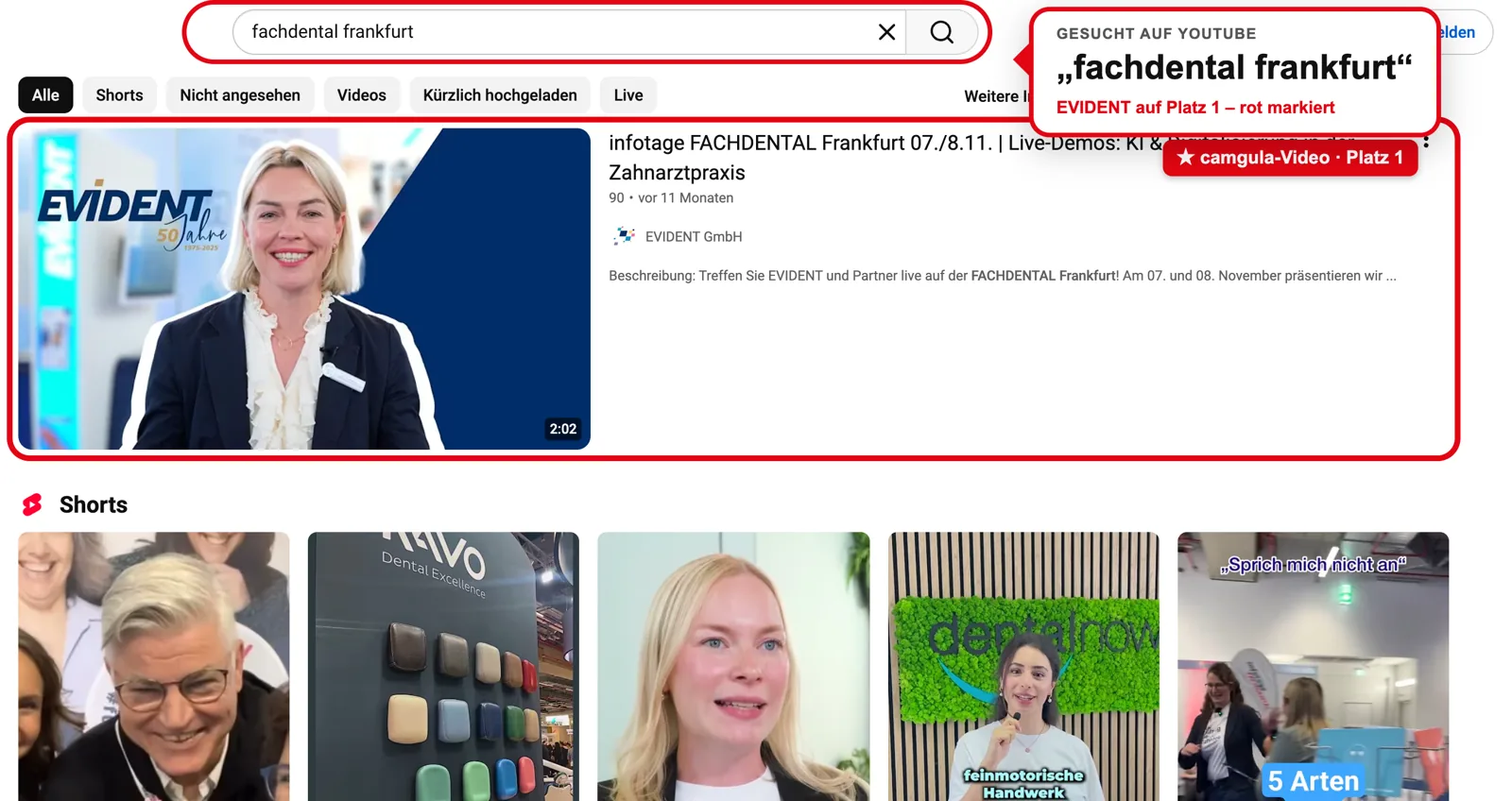 YouTube: Rank #1 for “fachdental frankfurt”