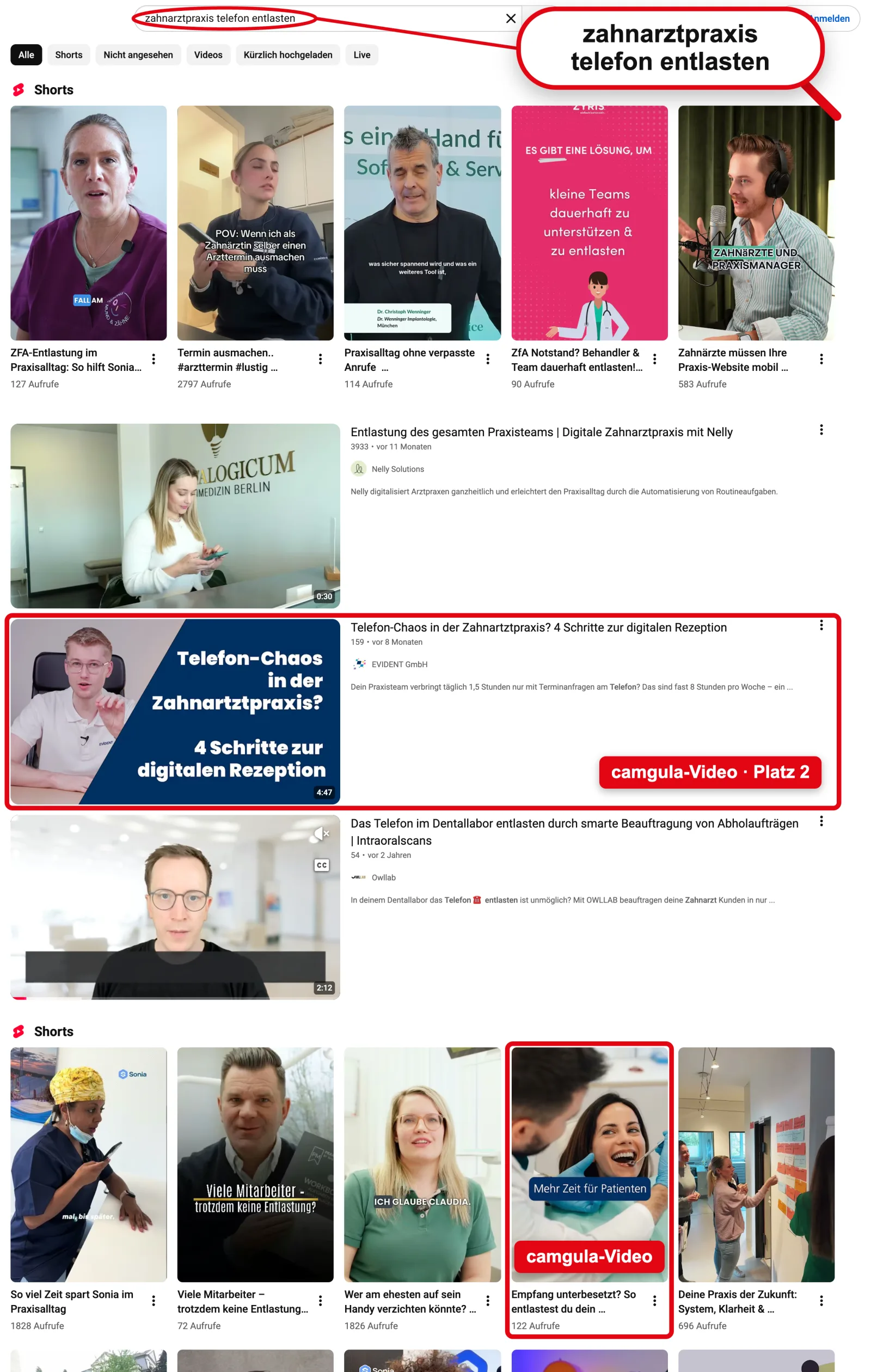 YouTube: Rank #3 for “zahnarztpraxis telefon entlasten”