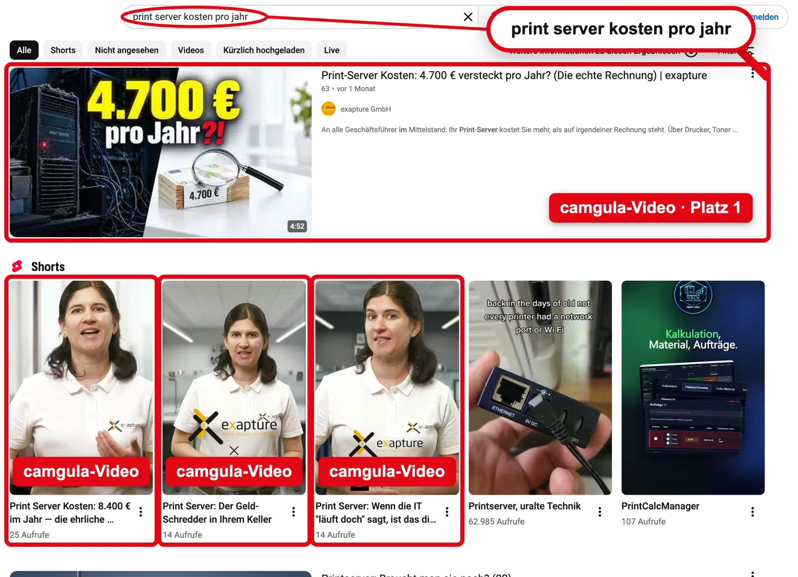YouTube search “print server kosten pro jahr”: #1 plus 3 Shorts