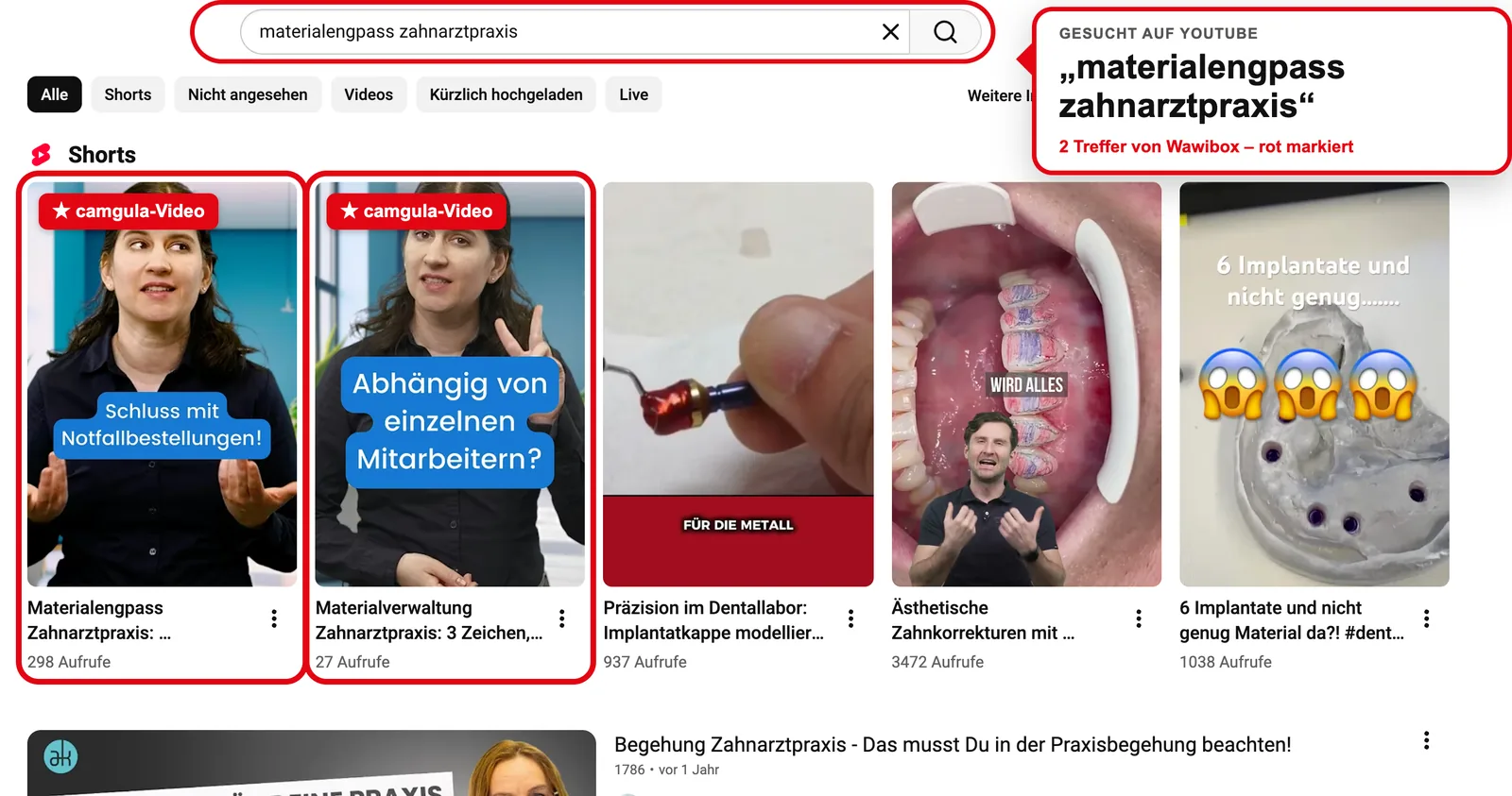 YouTube-Suche „Materialengpass Zahnarztpraxis“