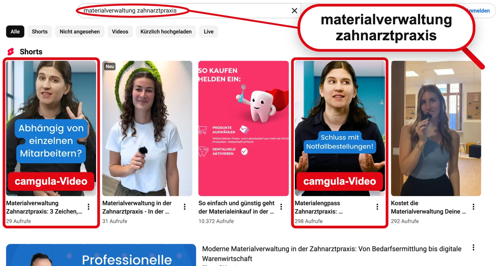 YouTube-Suche „Materialverwaltung Zahnarztpraxis“