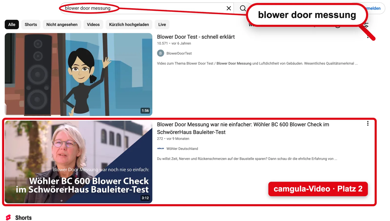 YouTube search “blower door messung”